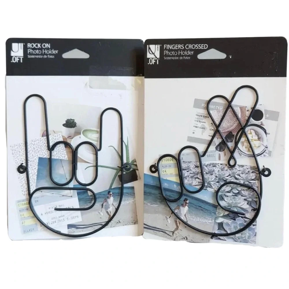 Umbra U Loft Rock On Crossed Fingers Wire Photo Holders Set of 2-new